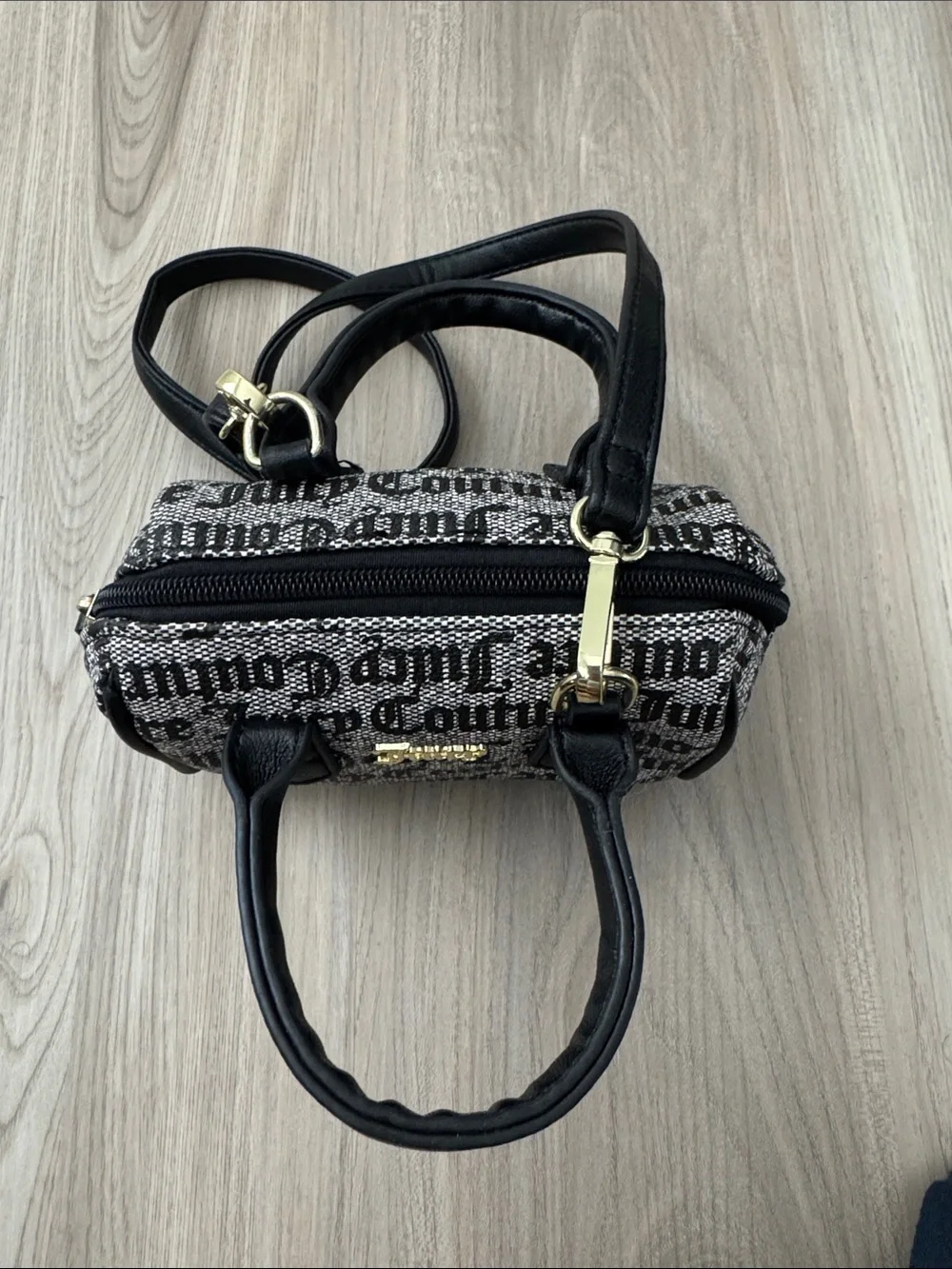 Juicy Couture Black and Beige Logo Mini Satchel with Gold Hardware